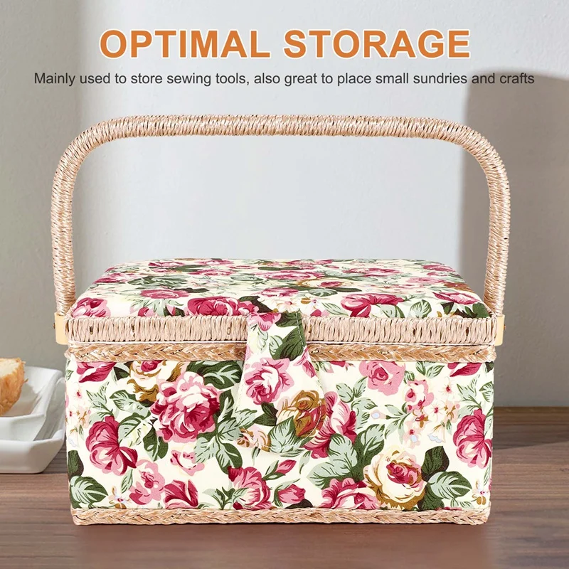 Extra Large Sewing Basket,Vintage Sewing Basket,for Needles, Thread, Tape Measure, and Other Sewing Supplies Storage-A09G