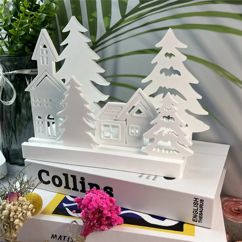 

Christmas Tree And House Silicone Mold Set For DIY Cement Plaster Casting, House Tree Combination Decoration Mold Durable