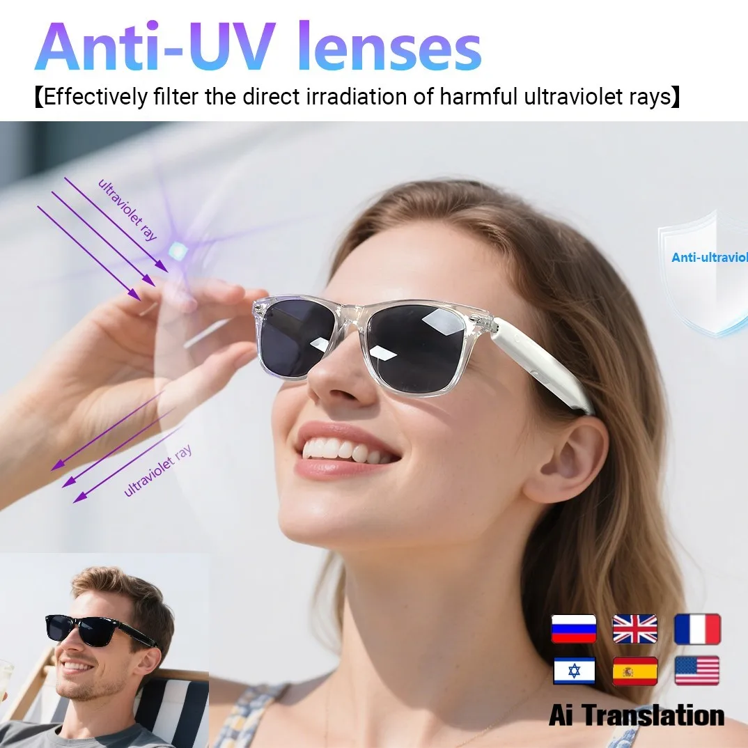 F16 Smart Glasses Blue Light Filtering Sunglass Lenses Audio Built-in Mic & Speakers Touch & Voice Assistant