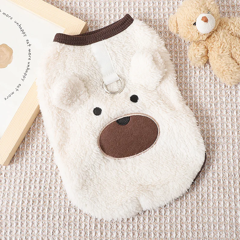 Autumn and Winter Pet Plush Teddy Bear Vest Can Be Pulled Out Plush Clothes Teddy Dog Hoodie Small Dog Pajamas Dog Base Shirt