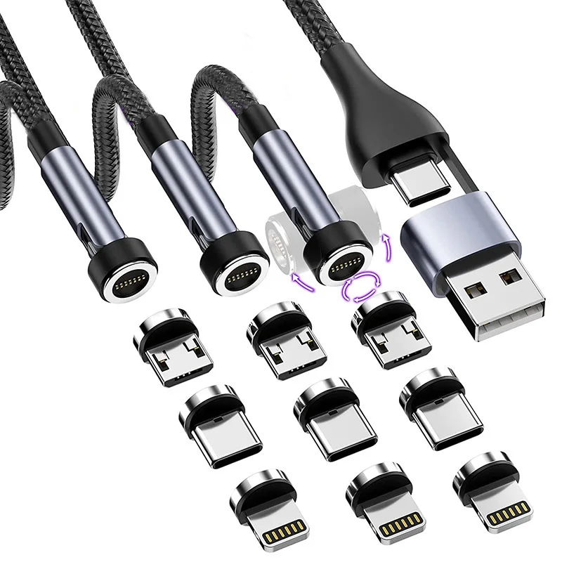 Magnetic Cable 3A Fast Charging Micro USB Type C Wire Cord For iPhone Xiaomi Redmi Huawei Samsung Oneplus 540 Rotate USB C Cable