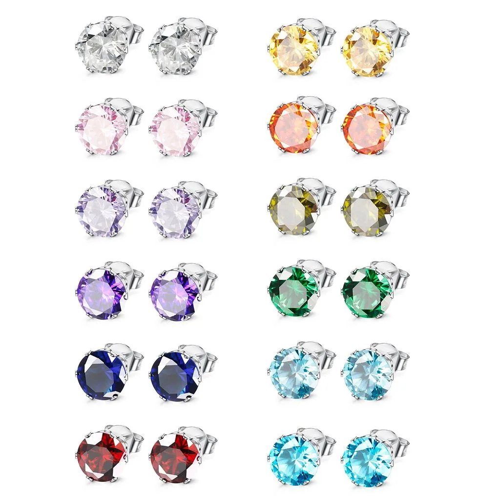 

1-12 Pairs Stainless Steel Womens CZ Stud Earings Set Piercing Jewelry 3-8mm