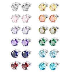 1-12 Pairs Stainless Steel Womens CZ Stud Earings Set Piercing Jewelry 3-8mm