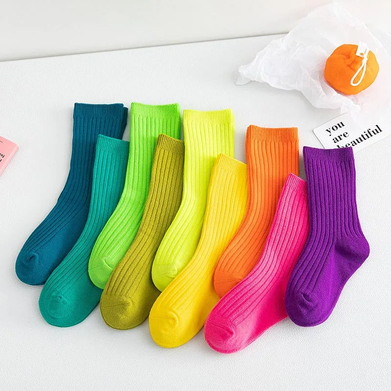 3 Pairs/Lot Children Socks Spring Summer Japanese Style Kids Socks Candy Color Boys And Girls Mid-Tube Socks