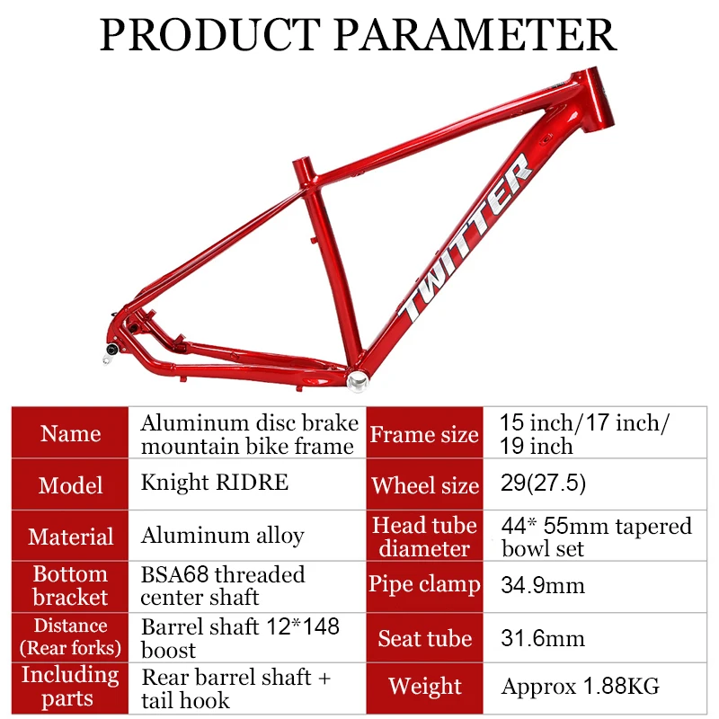 Adult Bicycle Frame Mountain Bike Aluminum Alloy Frame With Barrel Shaft 15/17/19inch RIDER-boost Cycling Rack Off-road Grade