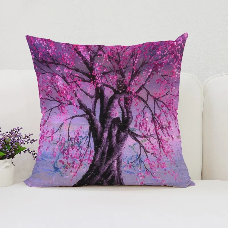 غطاء وسادة رمي زهر الكرز الياباني مع طباعة قطيفة قصيرة لتزيين أريكة غرفة المعيشة وغطاء وسادة