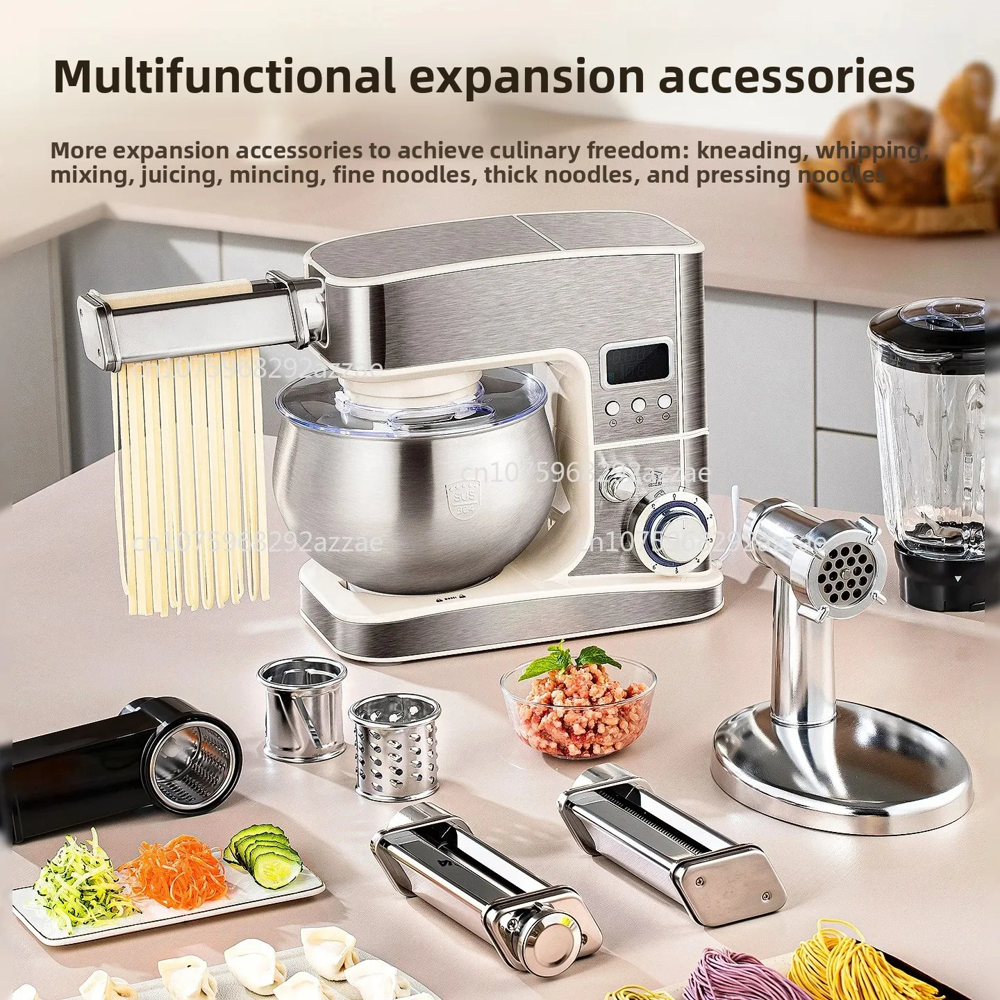 Mixer & Food Processor Accessories: 304 Stainless Steel Whisk, Dough Hook, Beater, Splash Guard, and Bowl