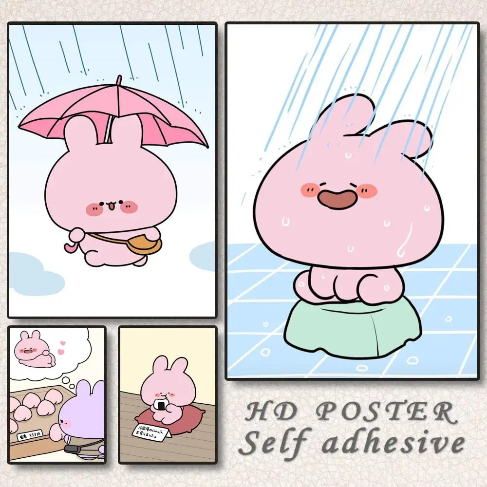 

A-Asamimichan Cute Bunny Painting Calligraphy Frameless Canvas Wall Art Perfect for Kitchen Bathroom Home Decor