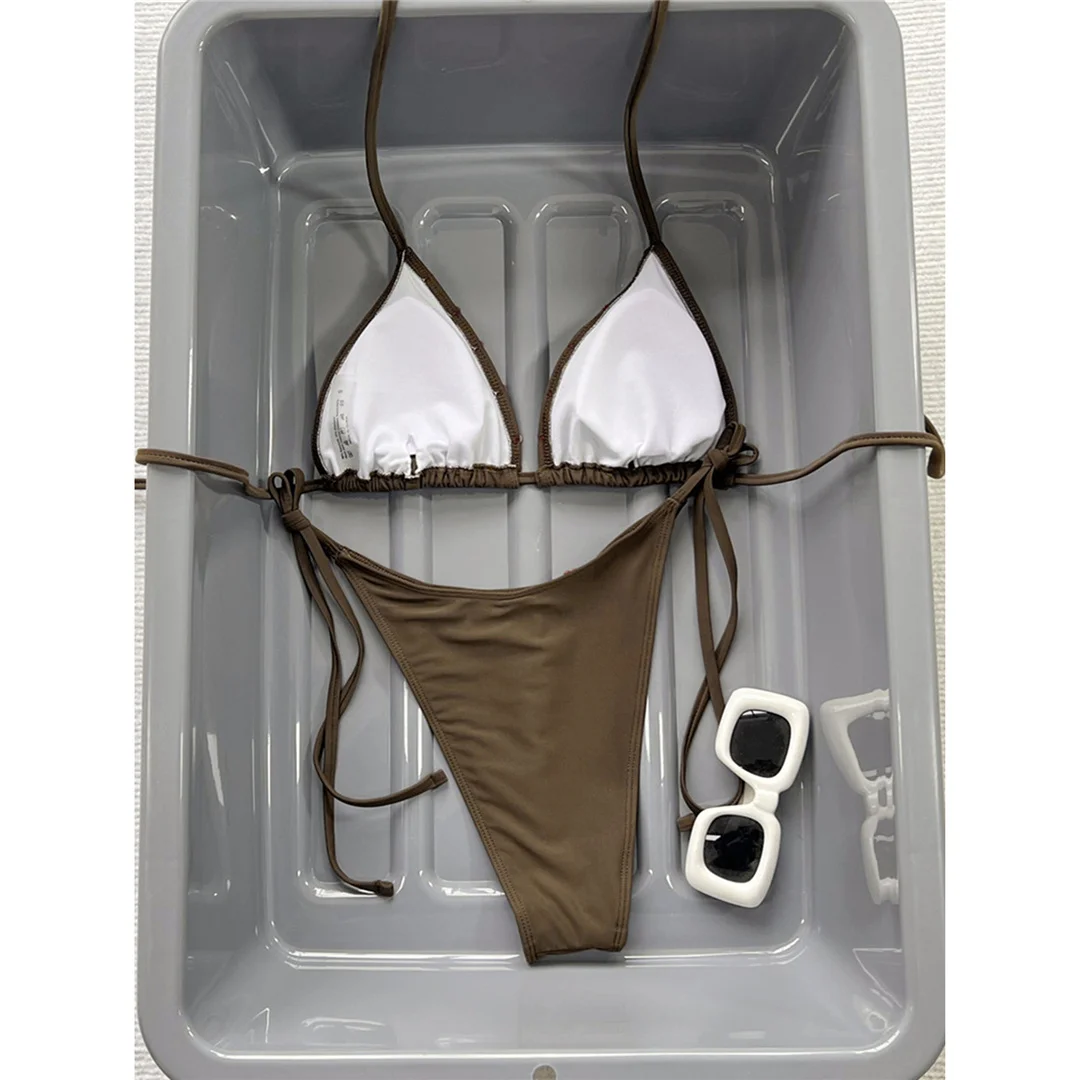 Halterneck-Bikini mit Trägern, Damen-Badeanzug, zweiteiliges Bikini-Set, gepolstert, mit hohem Beinausschnitt, Badebekleidung, Badeanzug, Modell V8262. – Detail 6