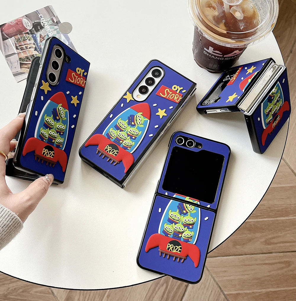 Cartoon Disney Toy Story Alien Phone Case for Samsung Galaxy Z Flip 4 5 Z Fold 5 5G PC Hard Anti-fall Silica Gel Back Cover Gift