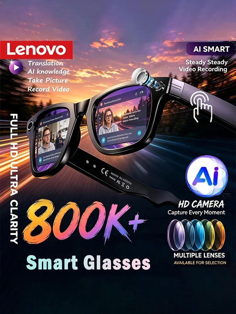 Okulary inteligentne Lenovo 8K HD z kamerą, AI, odtwarzaniem muzyki, tłumaczeniem AI, rozmowami w trybie głośnomówiącym, czatowaniem AI i funkcją logowania, okulary inteligentne dla mężczyzn. — zdjęcie produktu 7