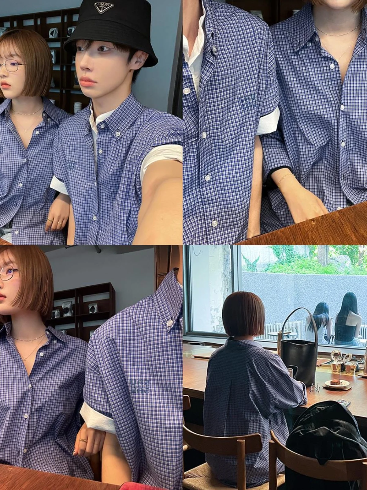 

Summer New American Retro Blue Plaid ort Sve Casual Loose Men's irt Trendy f Sve irt Breathable Youth ular