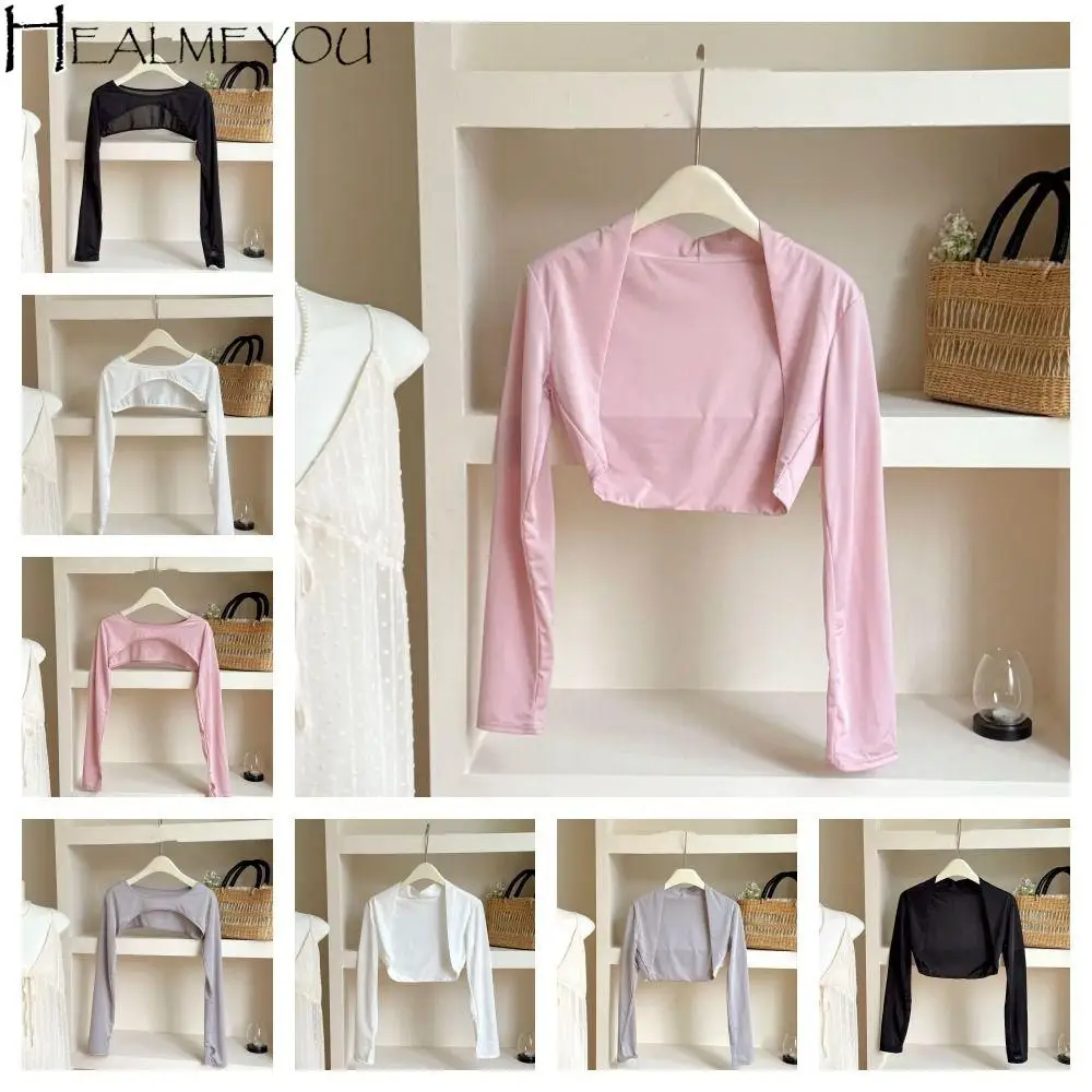 

Ultra-thin Long Sleeve Crop Top Anti UV Quick-Drying Sunscreen Arm Covers Short Blouse UV Protection One Piece Sunscreen T-shirt