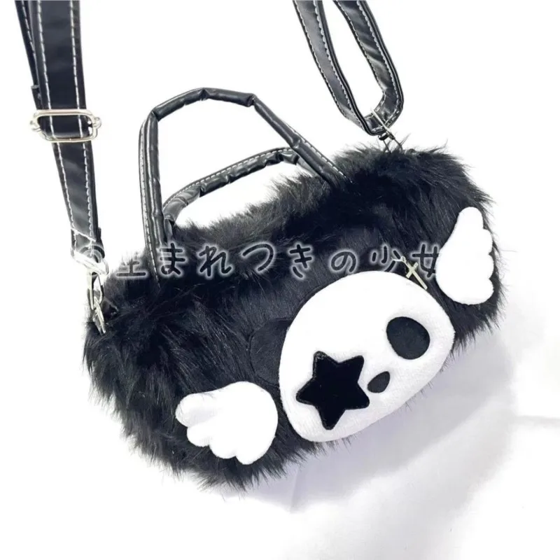 JIAERDI Gothic Plush Y2k Bags Women Vintage Subculture Handle Black Messenger Bag Female Harajuku Aesthetic Crossbodu Bags Chic