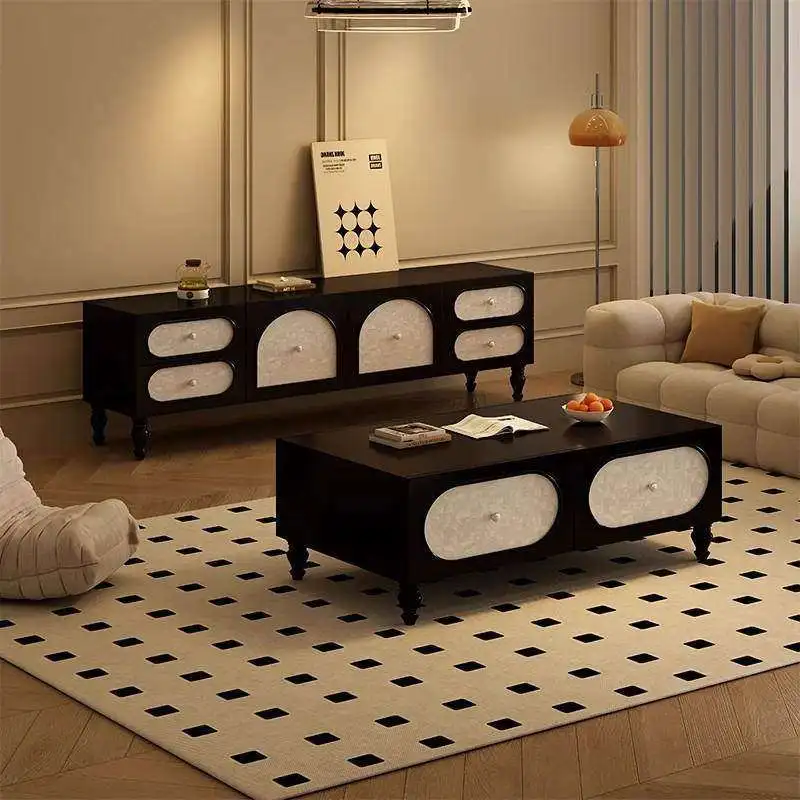 

Modern simple wooden TV cabinet French custom size home TV cabinet furniture