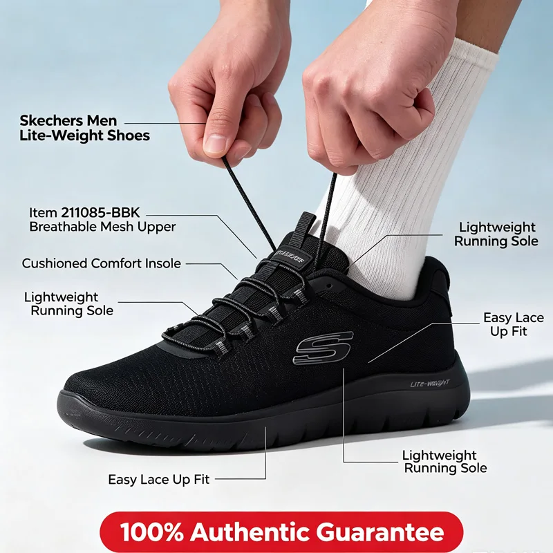 Skechers Men Light Weight Walking Shoes 233049-BBK All Black Breathable Mesh Cushion Comfort Casual Athletic Sneakers