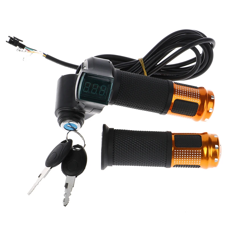 12V-96V E Bike Twist Throttle With Handle For Electric Bike Throttle With LCD Display Indicator Gas Handle Throttle Lock Key