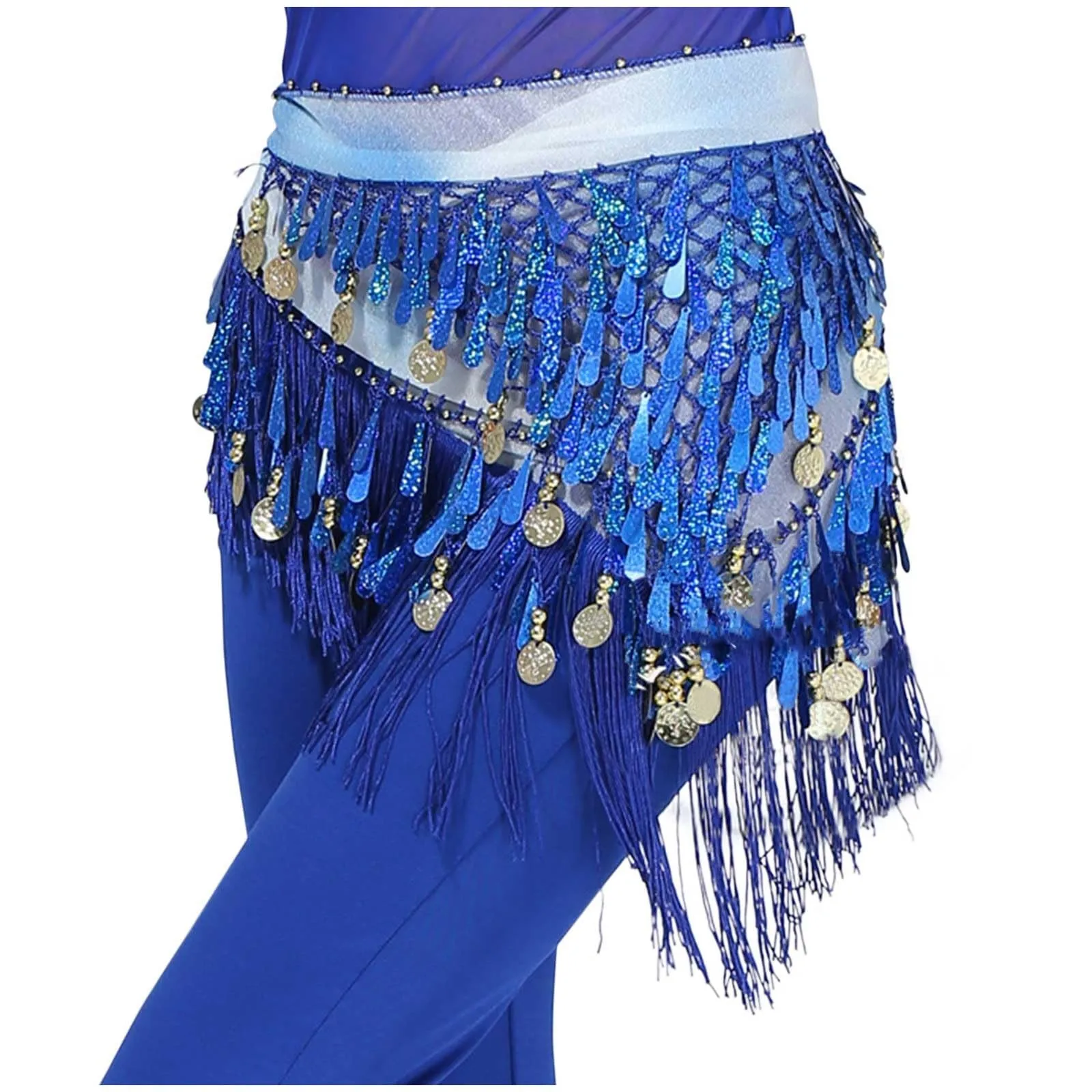 Sequined Belly Dance Waist Scarf Sexy Women Belly Dance Chiffon Skirt Gold Sequins Waist Chain Tassel Belts Clubwear