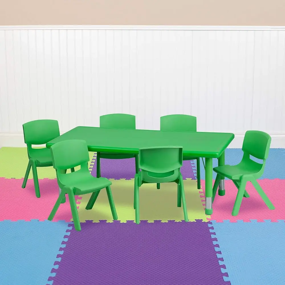

24 W x 48 L Green Plastic Adjustable Activity Table with 6 Chairs