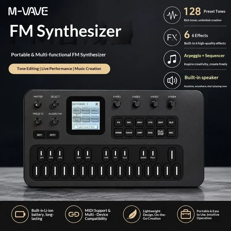 Hot Sale M-Vave (Sk15) Fm-1 Synthesizer Portable Handheld Sound Source 128 Presets Built-In Speaker Battery Powered In Stock