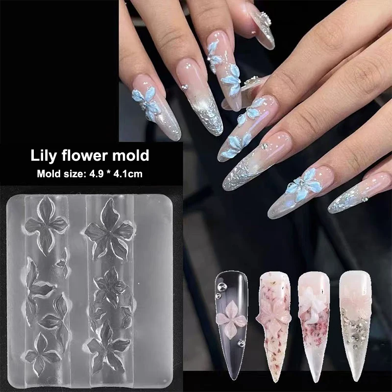 【1/3Pcs Relief Lily Flowers Nail Carving Mold 3D Silicone Hawaii Hibiscus Flowers Petals Modeling Templates Clear Nail Tool】