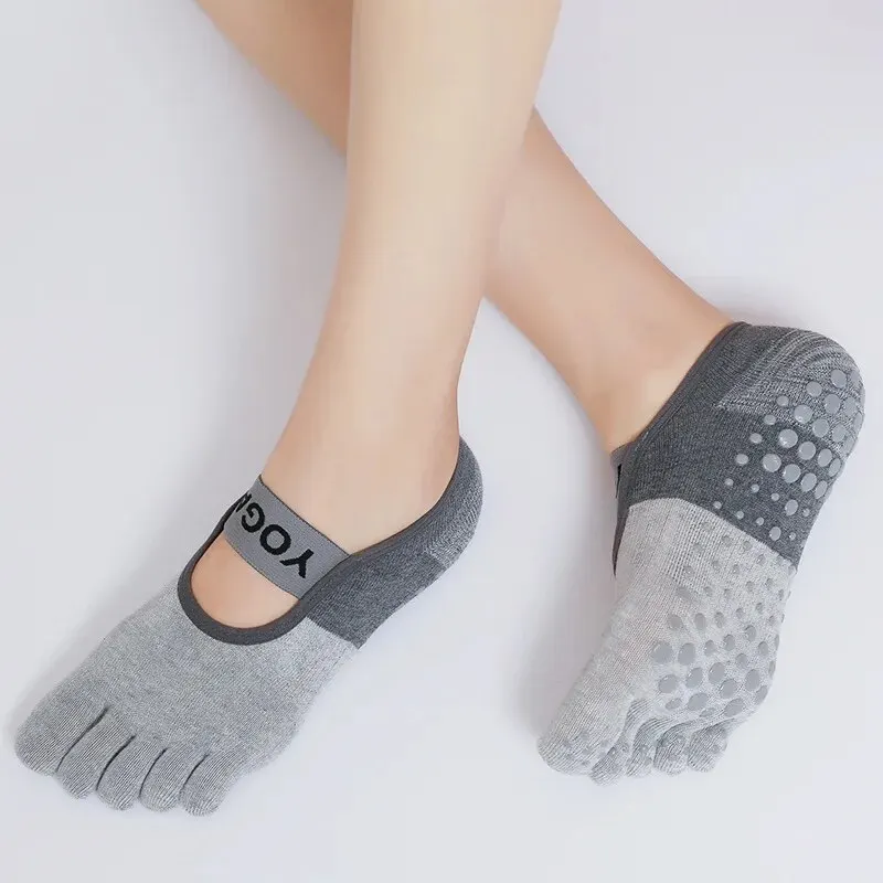 Ladies Breathable Yoga Socks Five Finger Non-Slip Silicone Pilates Gym Socks for Women Backless Fitness Ballet Dance Cotton image 3