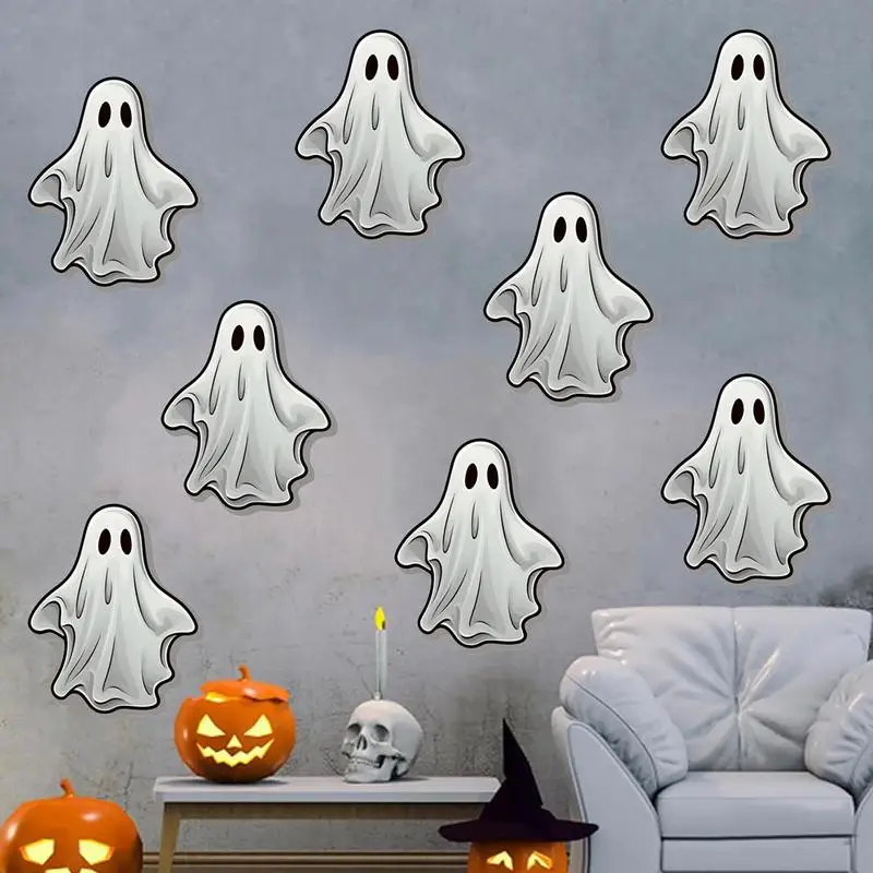 Glow In The Dark Ghost Stickers Spooky Ghost Shape Night Glow Decals For Door Multifunctional Halloween Decors Waterproof PVC