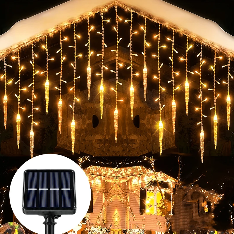 Solar Ice Cone Lights LED Outdoor Christmas Decoration Warm White Colorful LED Garland 8 Modes Garden Fence Lighting