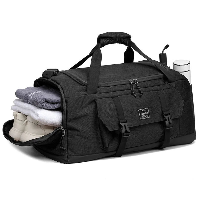 British Style Canvas Gym Bags Waterproof Yoga Bag, Sports Handbag and Weekend Travel Backpack with Shoe Compartment for Men