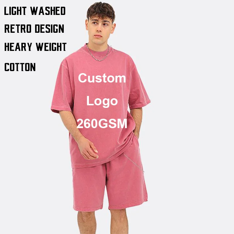 

Легкая стираная футболка с логотипом 260Gsm для мужчин и женщин, хлопковая свободная футболка большого размера с круглым вырезом, мужская американская винтажная футболка