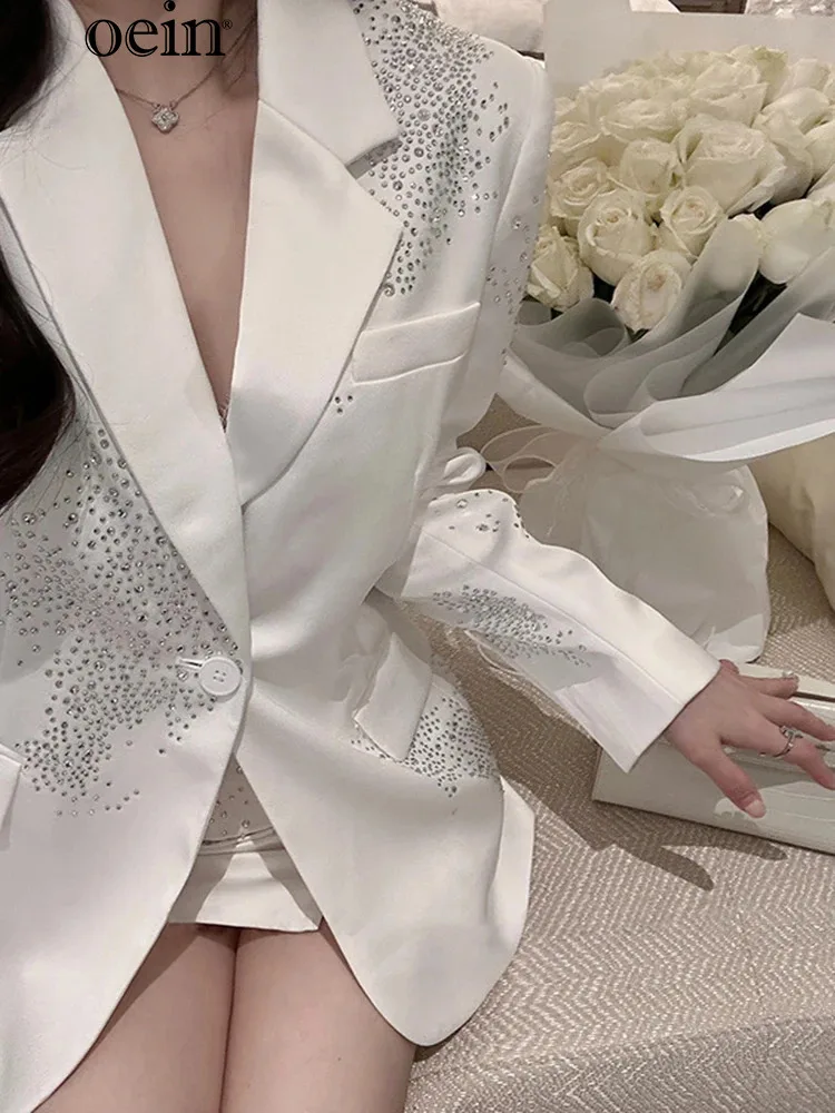 [oein] 2024 Ladies' Autumn New Style Small Fragrant Diamond Glitter Loose Suit Coat Elegant Charm And Diamond Inlaid OL Suit