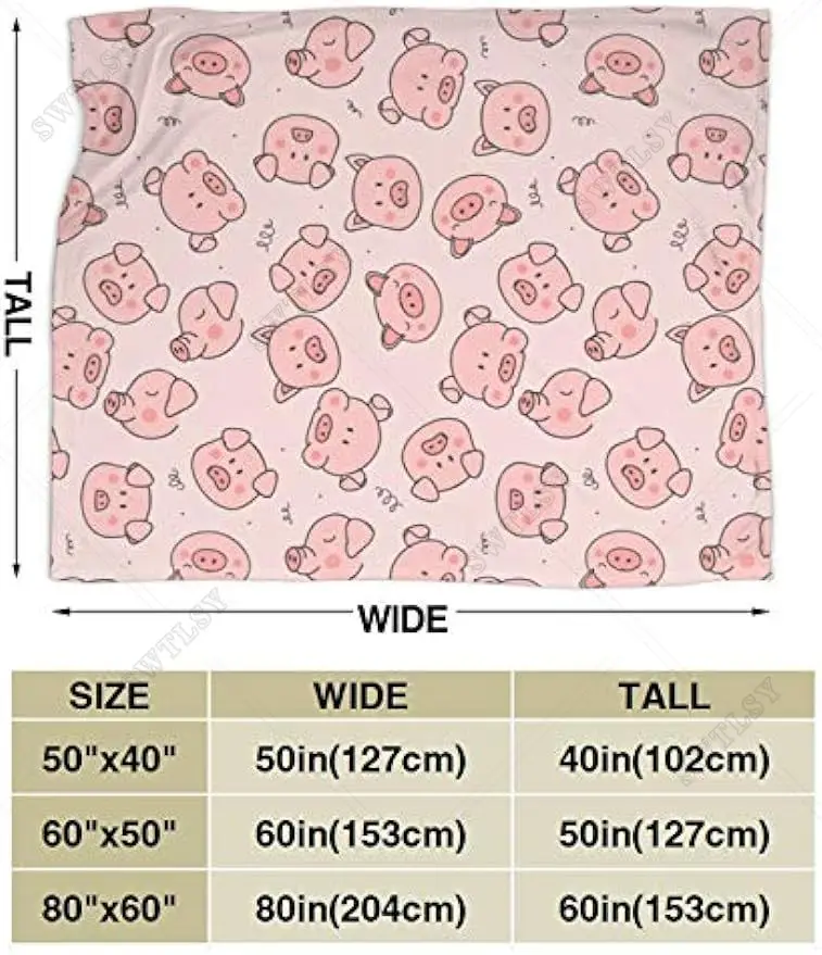 Cute Pigs Throw Blanket for Couch Cozy Flannel Bed Blanket Soft Lightweight Warm Decorative Blanket for Sofa, Travel