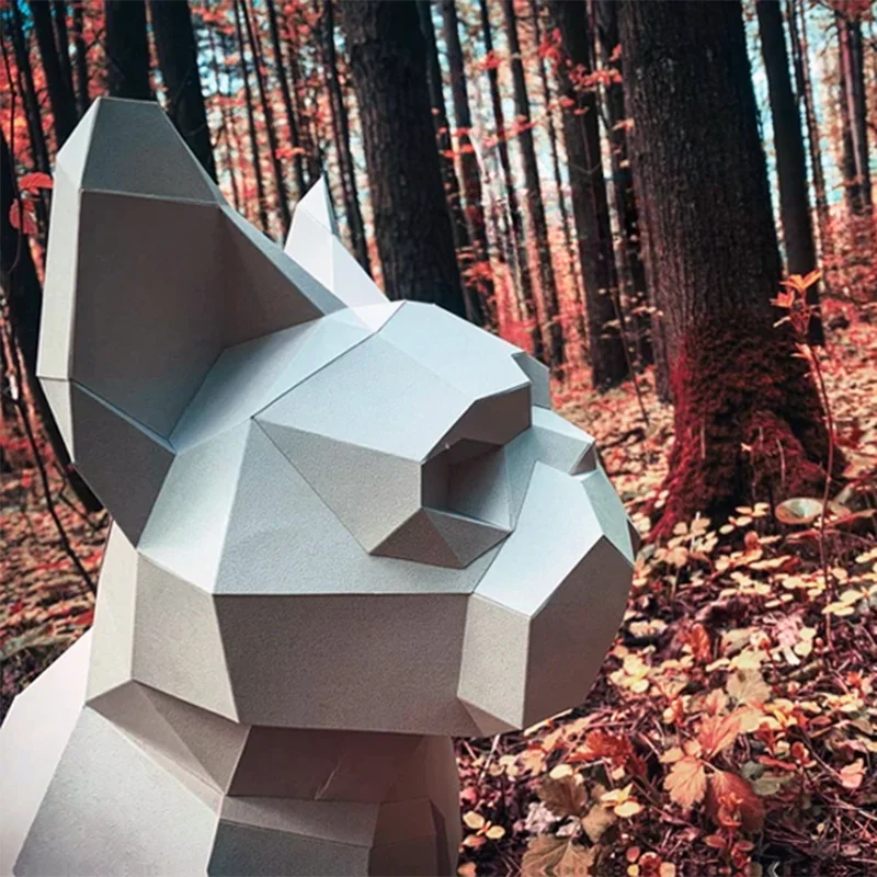 50cm buldogue francês bebê artesanal diy modelo de papel decoração para casa quarto piso ornamento mesa decoração papercraft 3d brinquedos criativos