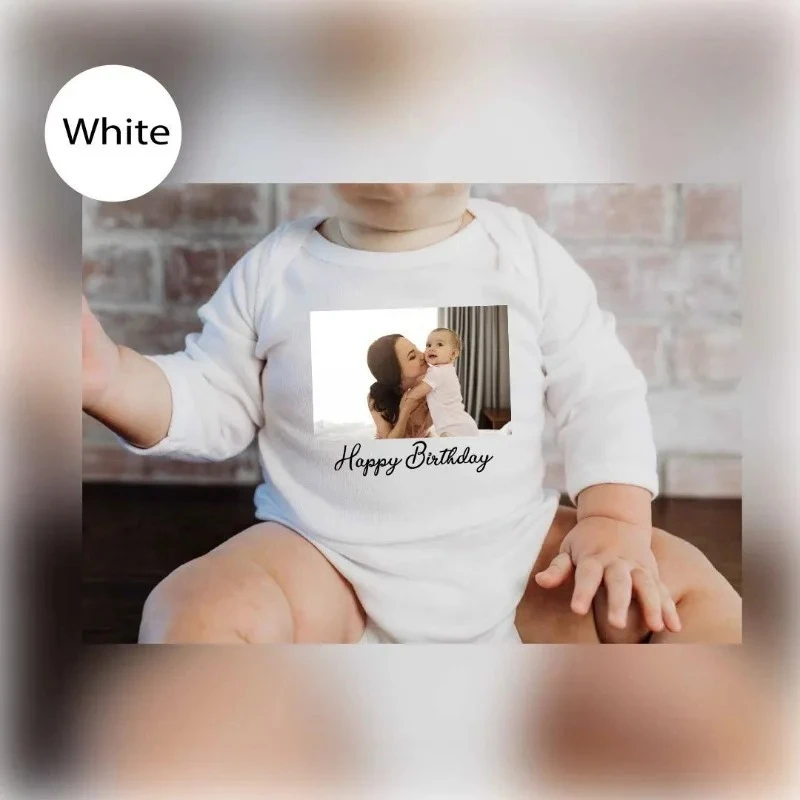 Custom Photo Baby Bodysuit with Happy Birthday Text, Personalized Picture Onesie for 1st Birthday Photoshoot,Soft Cotton Romper 5