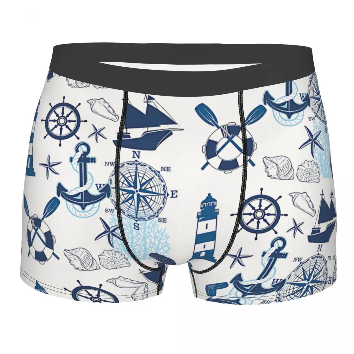 Seashell Ship Anchor Men Boxer Briefs Underpants Ocean Compass Highly Breathable Top Quality Gift Idea