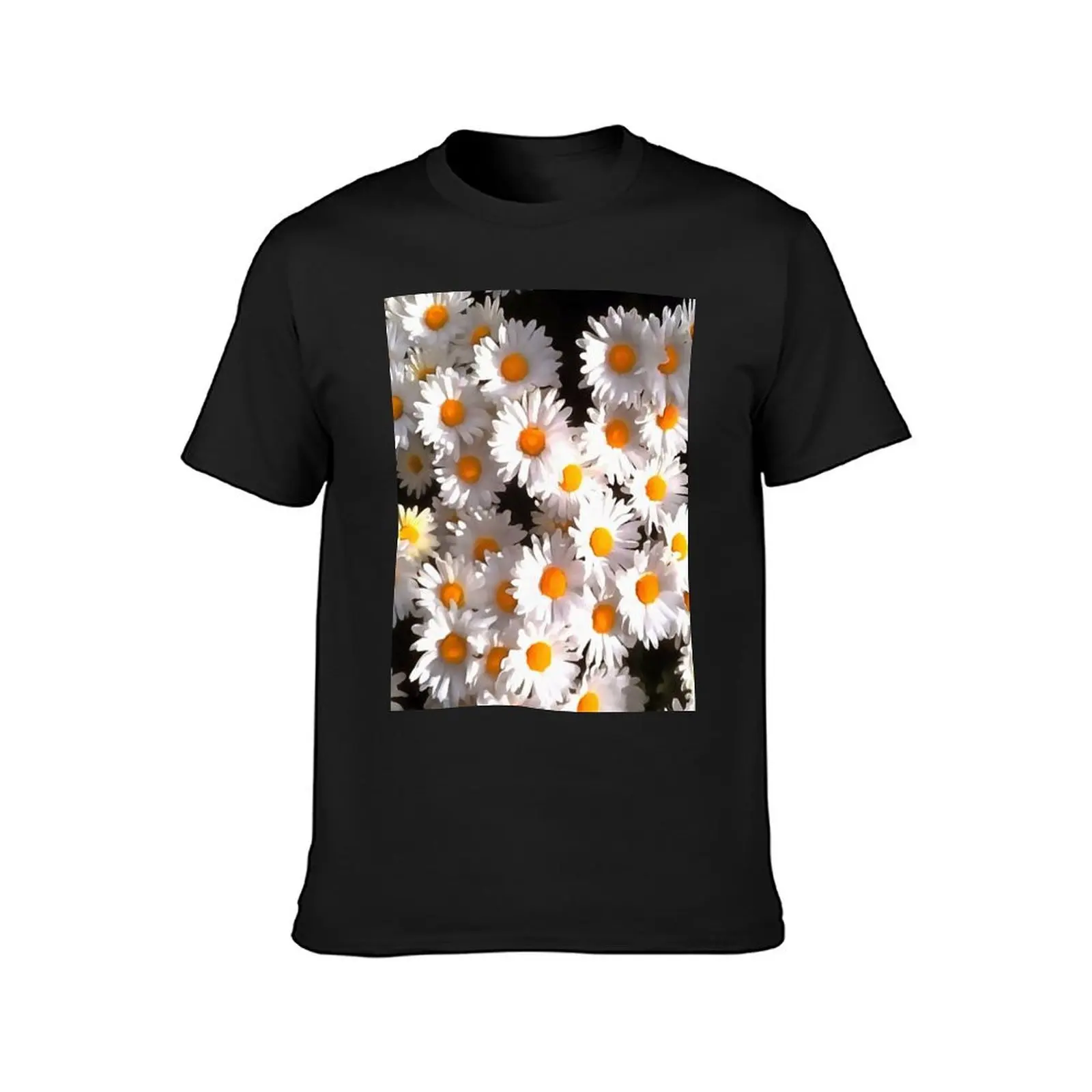 Brilliant White Daisies On Black Floral Art T-Shirt korean fashion customs design your own T-shirt men