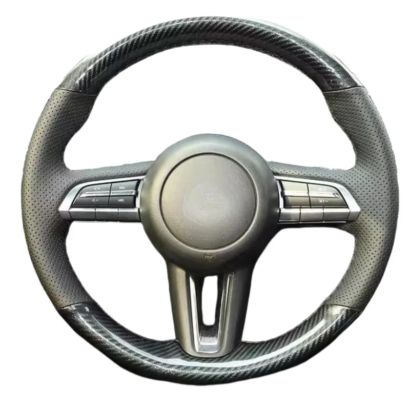 For Mazda CX-30 CX30 2020 Mazda 3 Axela 2020 DIY Car Steering Wheel Cover Genuine Leather Carbon Fiber Black Car Accessories