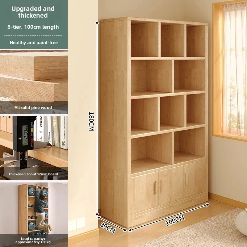 Bookcase Bookshelf Solid Wood Storage Cabinet Home Furniture With Doors Display Shelf Large Tall Unit for Living Room Study