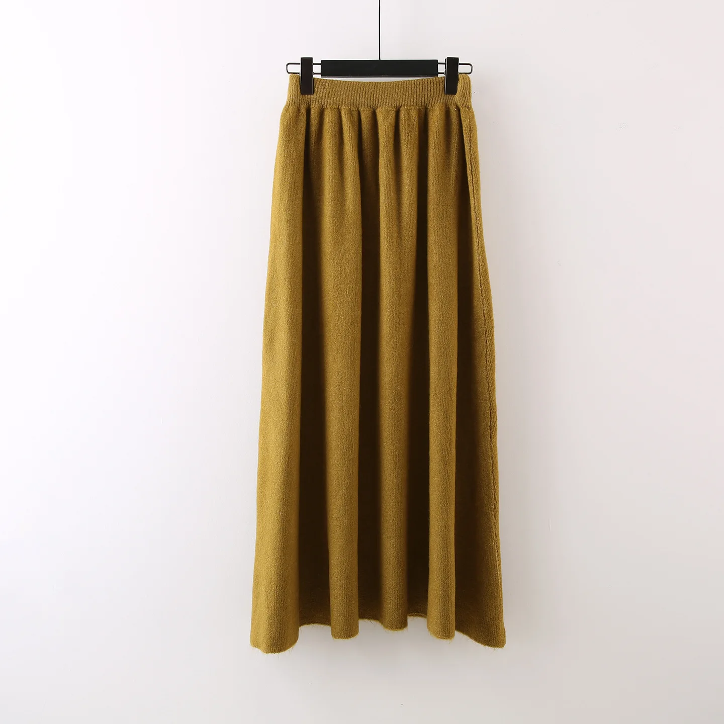 ZAMOR Women's Autumn Winter High Waist Midi Knitted Skirt A Line Swing Pleated Warm Casual Office Skirt