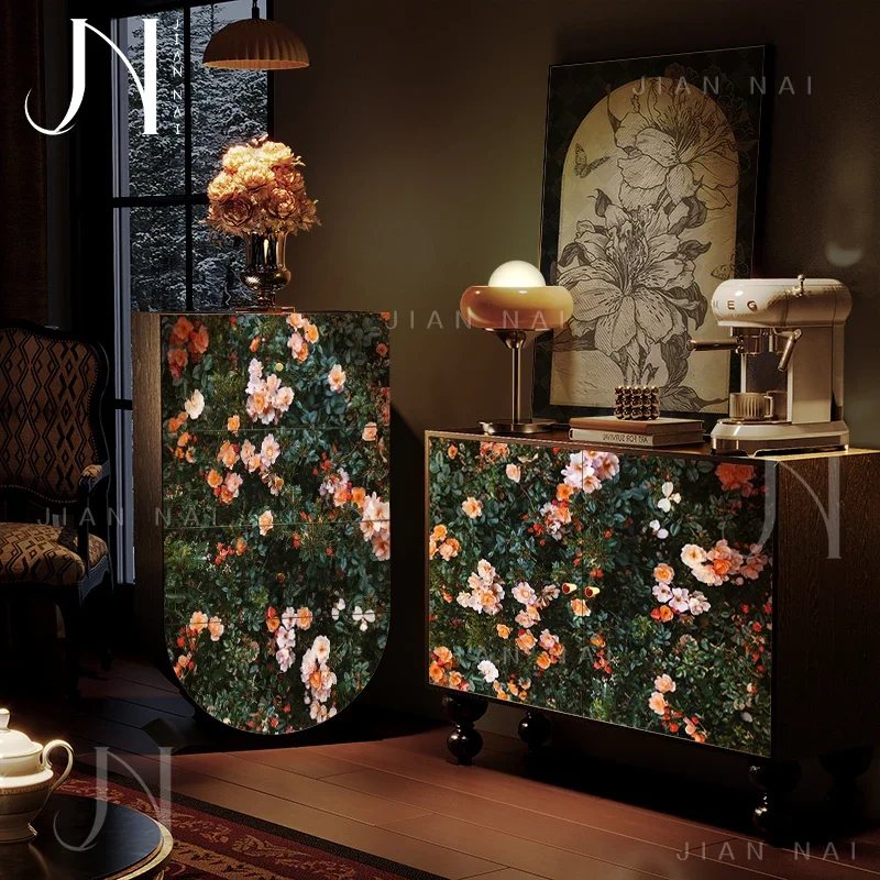 TAO French medieval solid wood four-chest cabinet American flower living room wall storage bedroom drawer storage