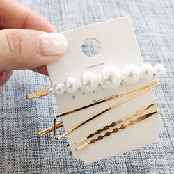 3Pcs Pearl Rhinestone Hair Clips Metal Hairpin Gold Barrette Hairband Hair Pin Headdress for Women Girl Fashion Hair Accessories