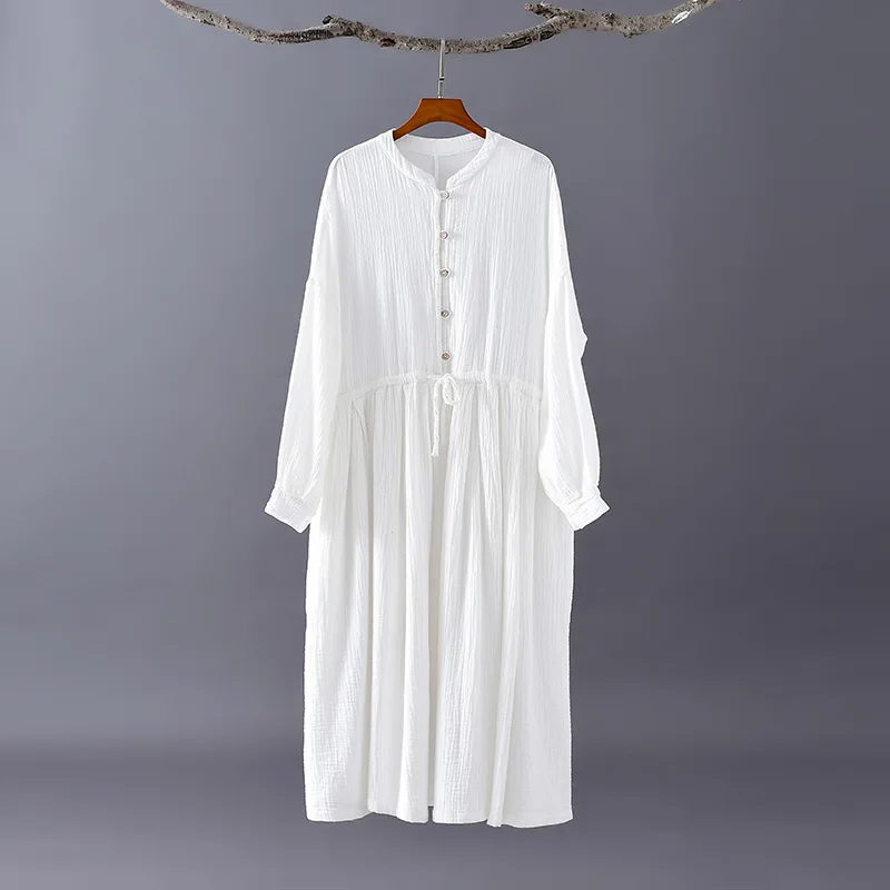 Robe Vintage en coton et lin pour femmes, manches longues, décontractée, tenue de soirée, printemps automne, vêtements vintage