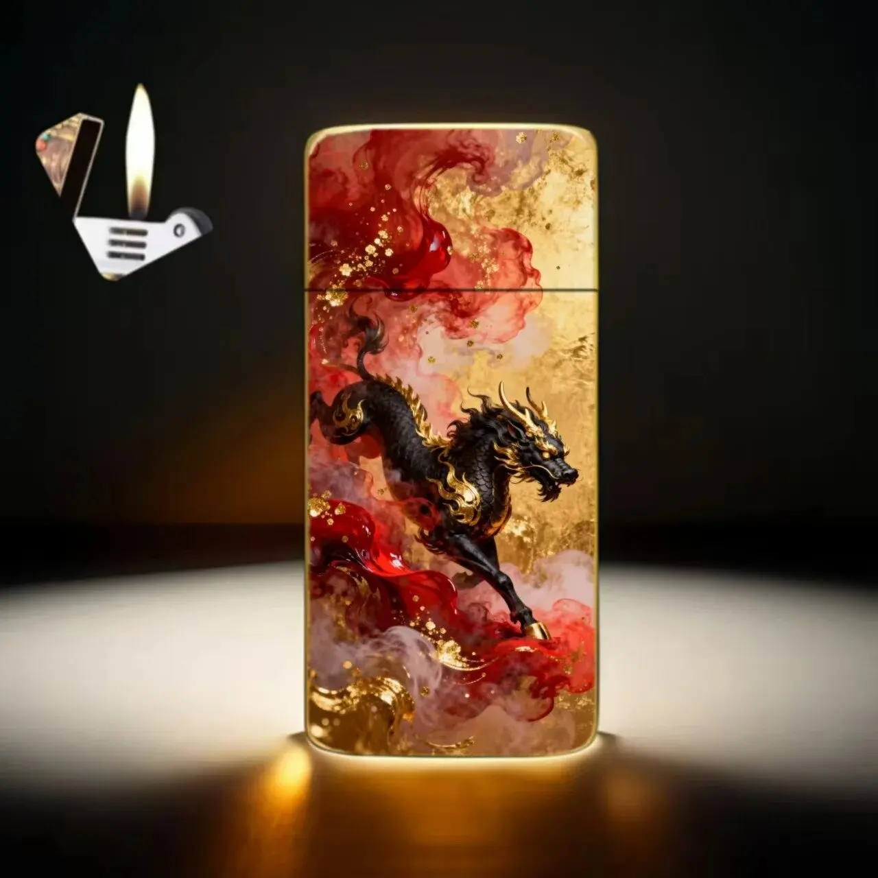 2026 New Metal Ultra-thin Inflatable Lighter with Personalized Mythical Animal Enamel Craftsmanship, High-end and Exquisite Gift