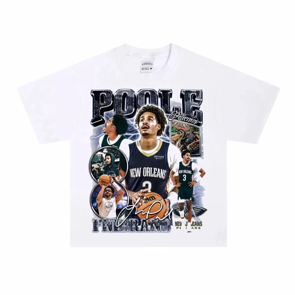 

Футболка с принтом Jordan Poole, мужская хлопковая уличная одежда большого размера, повседневная футболка в стиле ретро, классическая футболка с круглым вырезом и коллажем с принтом и короткими рукавами