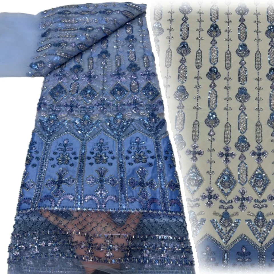 

Новейшая нигерийская роскошная ткань с ручной вышивкой бисером для жениха, африканское кружево с пайетками, подходит для свадебных платьев 2328