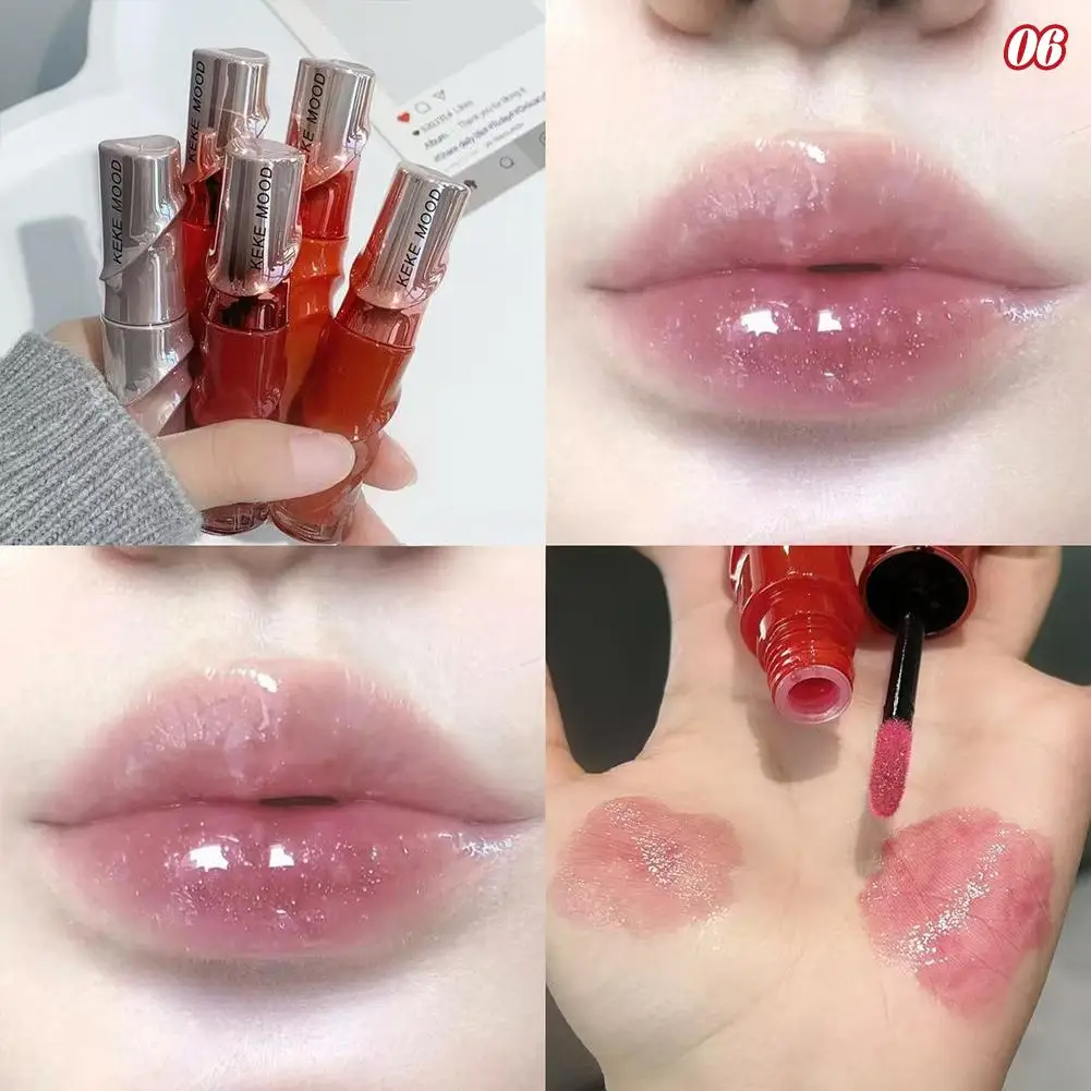 Crystal Nude Gray Glossy Lip Stain Mirror Korean Lip Glaze Sheer Nude Glitter Lip Tint Watery Shine Plumping Lip Gloss Makeup
