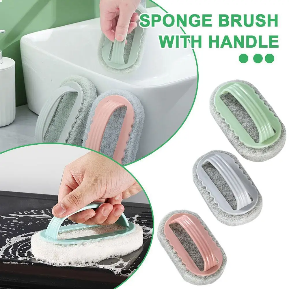 Cleaning Brush With Handle Melamine Sponge Cleaning Strong 1pc Cleaner Descaling Brush Kitchen Brushes Pot Pan Q2O7