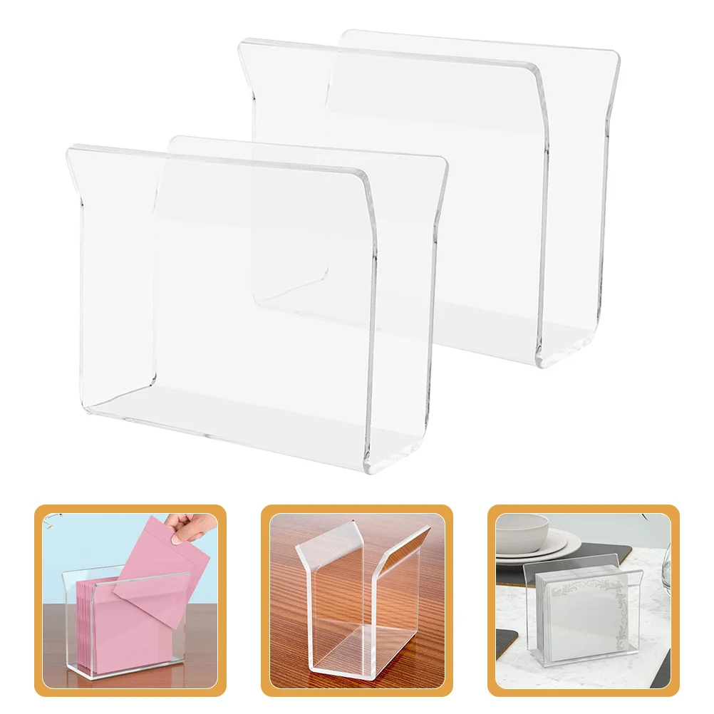 2pcs Acrylic Napkin Holder Clear Tabletop Vertical Stand For Kitchen Dining Cafe Hotel Modern Napkin Storage Rack Dispenser Home