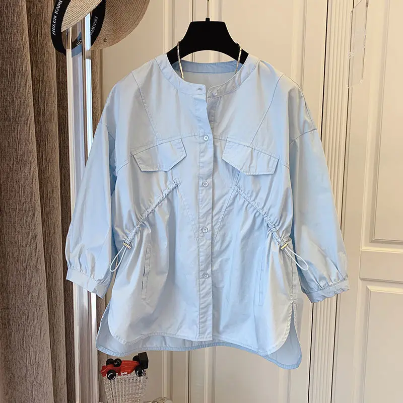 

Повседневная женская рубашка свободного покроя с короткими рукавами и рюшами во французском стиле