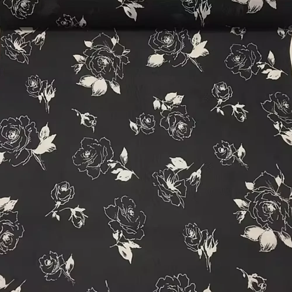 Standard Black White Flower Simple Printed GGT 100% Natural Silk Georgette Fabric for Nice Fashion Clothes Dress
